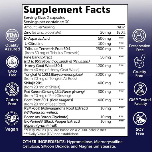 Testosterone Booster - Pro Strength- 60 Capsules