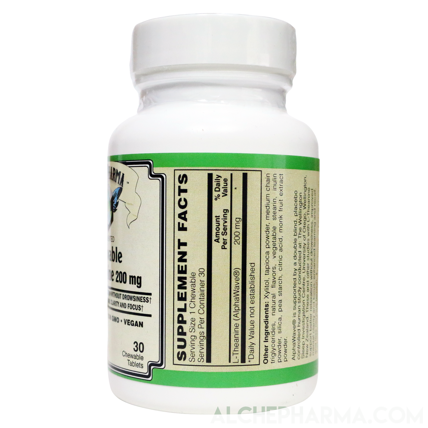 Theanine 200Mg Chewable AlphaWave® Fermented Vegan Lemonade Flavor-Vitamins & Supplements-AlchePharma