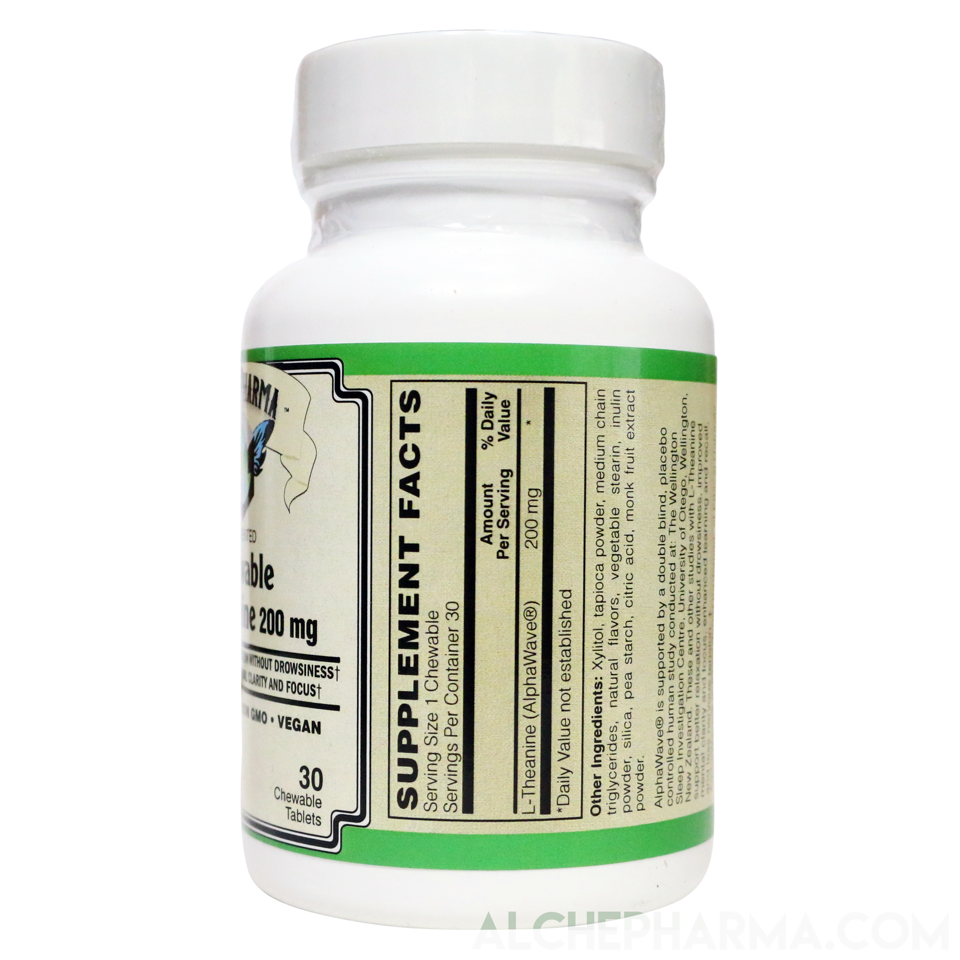 Theanine 200Mg Chewable AlphaWave® Fermented Vegan Lemonade Flavor-Vitamins & Supplements-AlchePharma