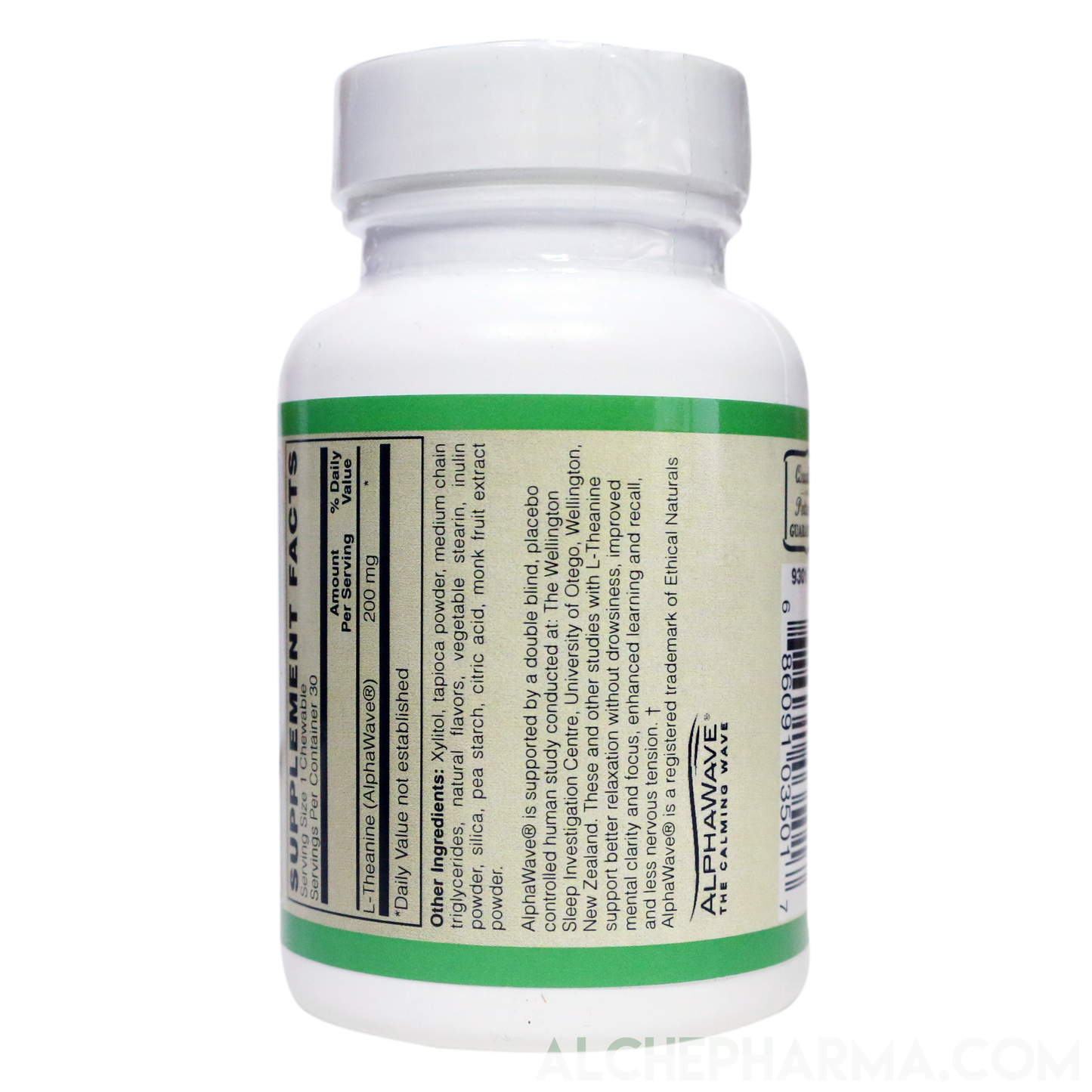 Theanine 200Mg Chewable AlphaWave® Fermented Vegan Lemonade Flavor-Vitamins & Supplements-AlchePharma
