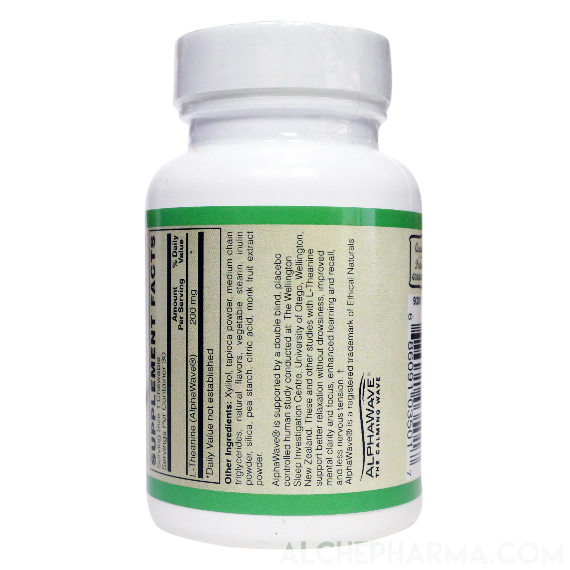 Theanine 200Mg Chewable AlphaWave® Fermented Vegan Lemonade Flavor-Vitamins & Supplements-AlchePharma