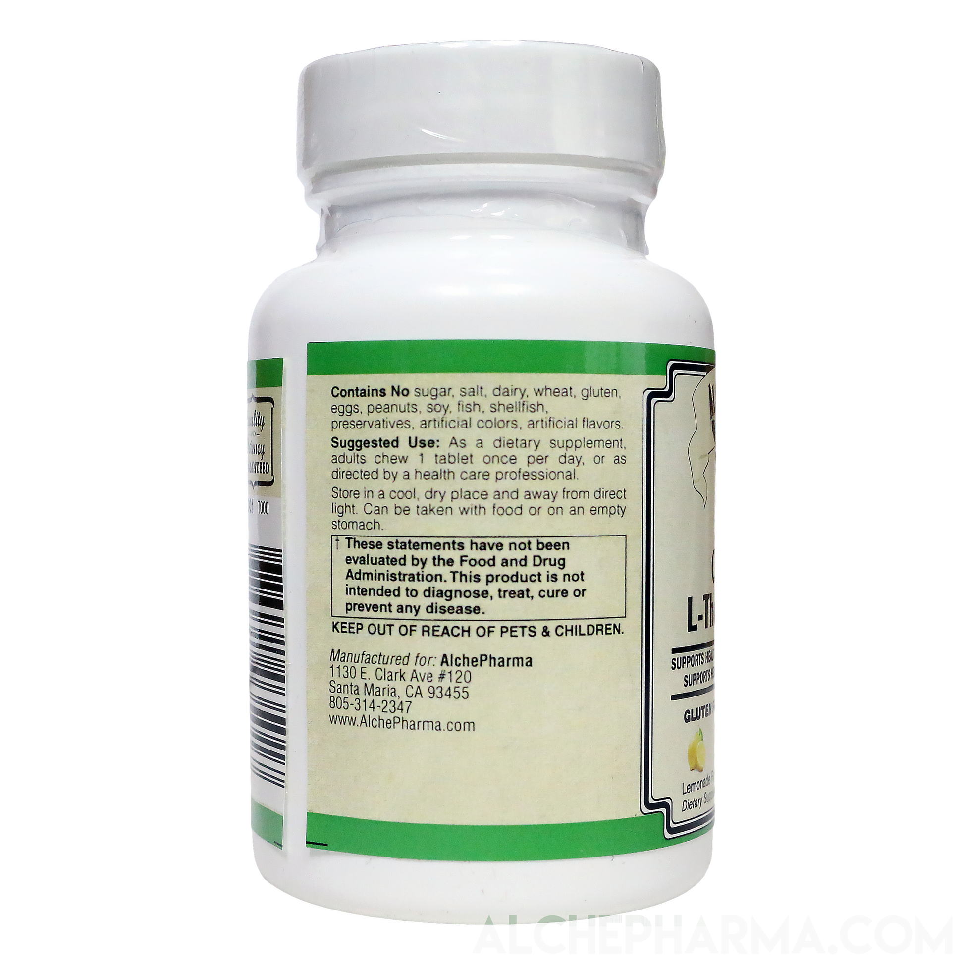 Theanine 200Mg Chewable AlphaWave® Fermented Vegan Lemonade Flavor-Vitamins & Supplements-AlchePharma