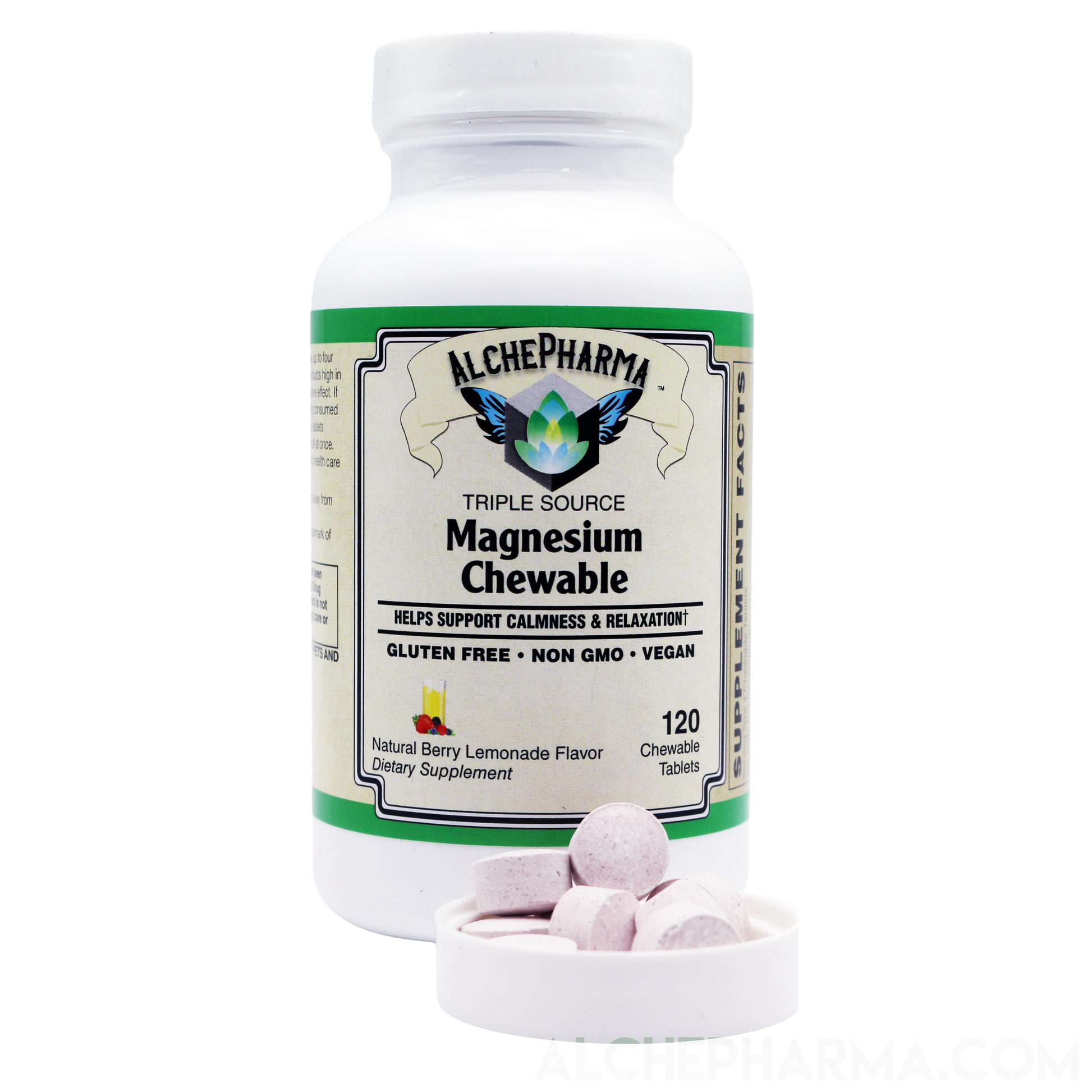 Triple Source Chewable Magnesium Aquamin® Citrate and Chelate Vegan, great tasting Berry Lemonade-Vitamins & Supplements-AlchePharma