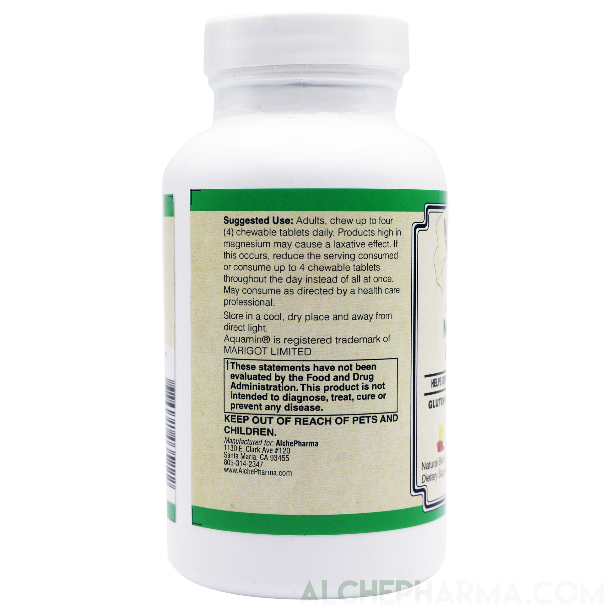 Triple Source Chewable Magnesium Aquamin® Citrate and Chelate Vegan, great tasting Berry Lemonade-Vitamins & Supplements-AlchePharma