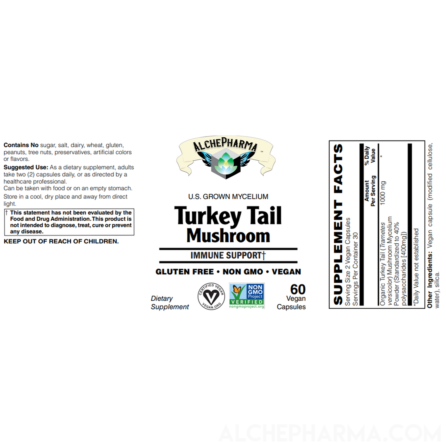 Turkey Tail Mushroom ( Organic Trametes Versicolor ) 40% polysaccharides Vegan-Mushrooms-AlchePharma