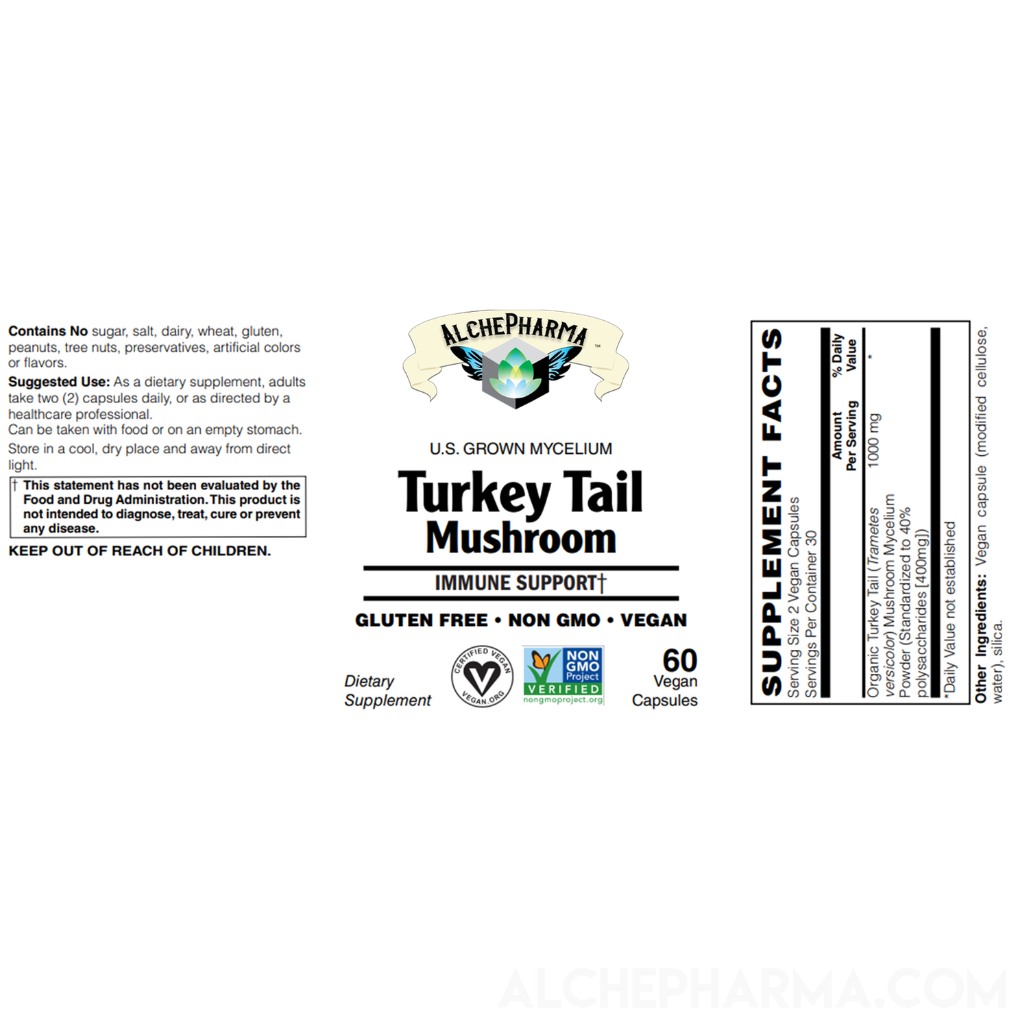 Turkey Tail Mushroom ( Organic Trametes Versicolor ) 40% polysaccharides Vegan-Mushrooms-AlchePharma