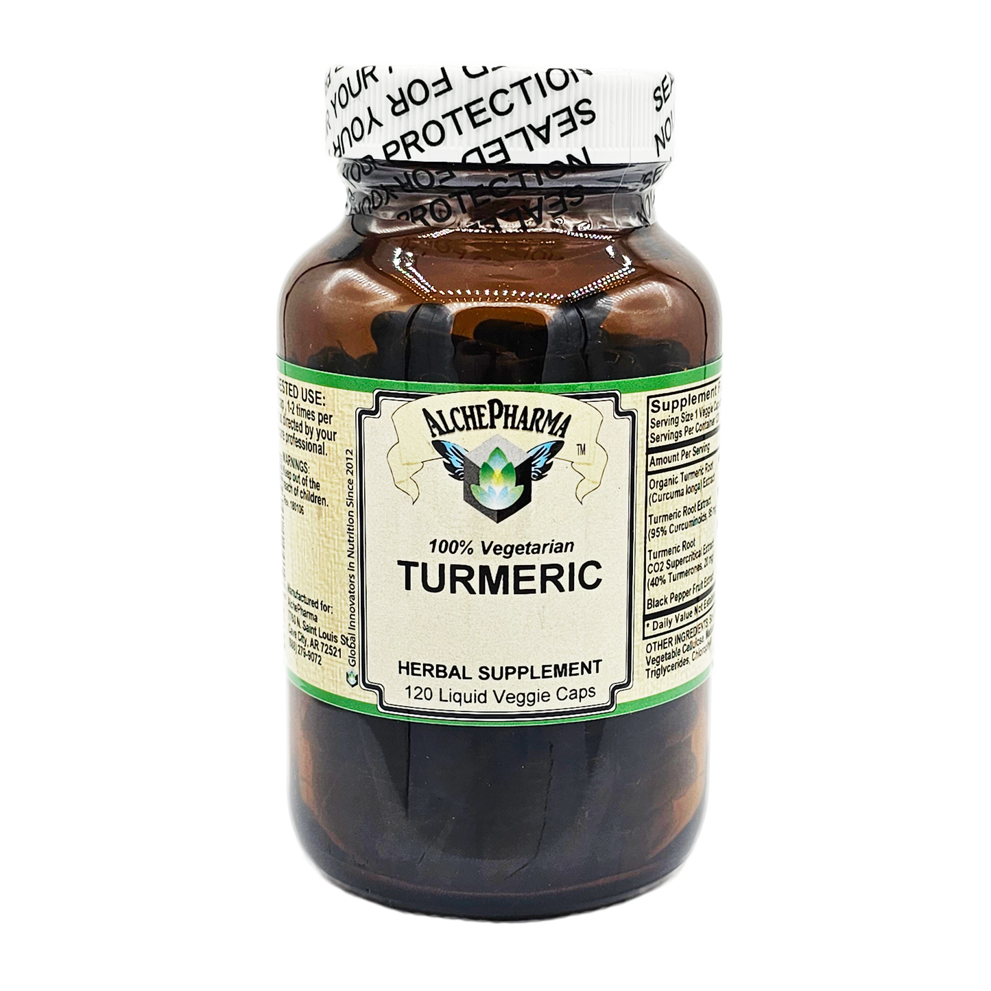 Turmeric Liquid Veggie Capsules (Full Spectrum with Black Pepper - 100% Vegetarian)-Herbs-AlchePharma