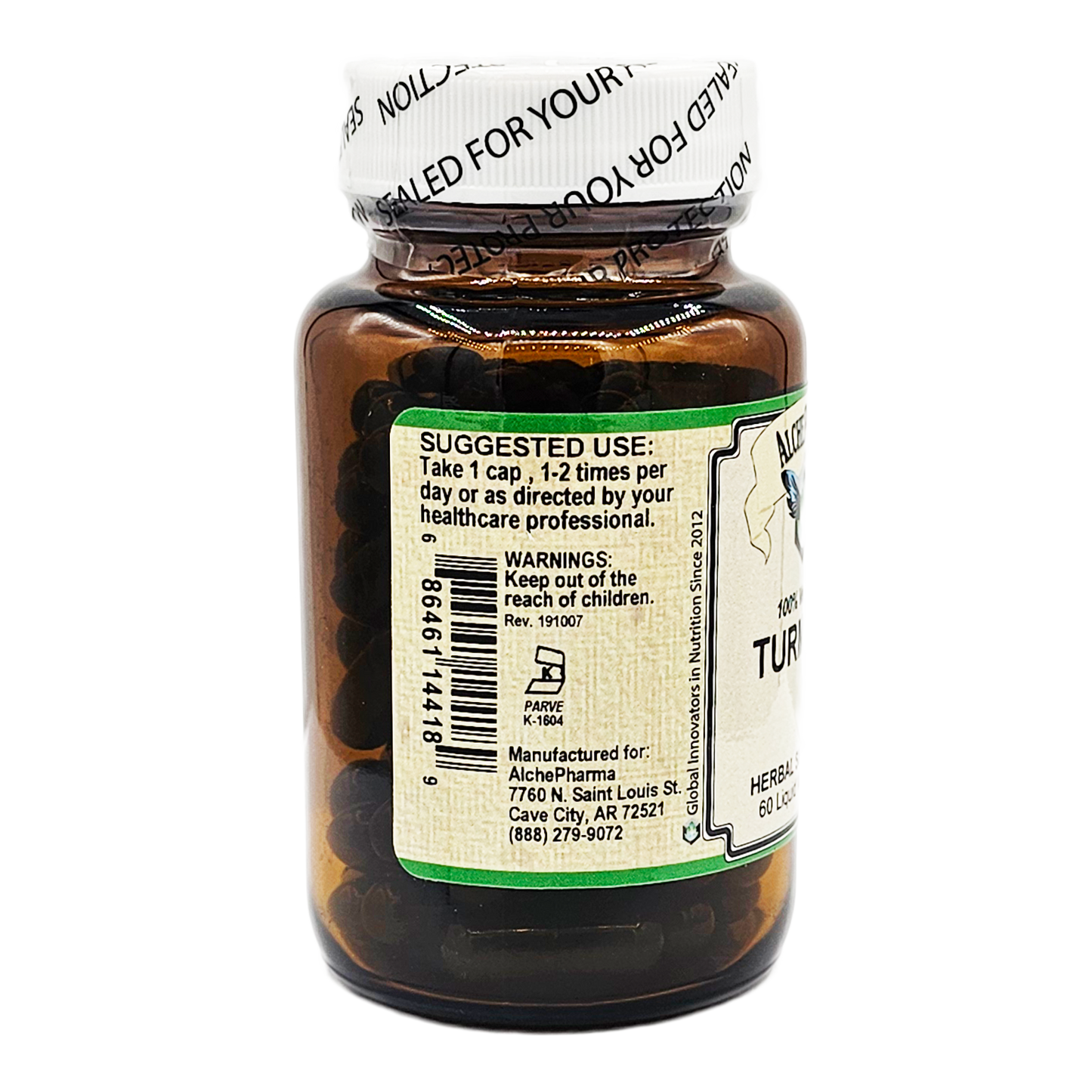 Turmeric Liquid Veggie Capsules (Full Spectrum with Black Pepper - 100% Vegetarian)-Herbs-AlchePharma