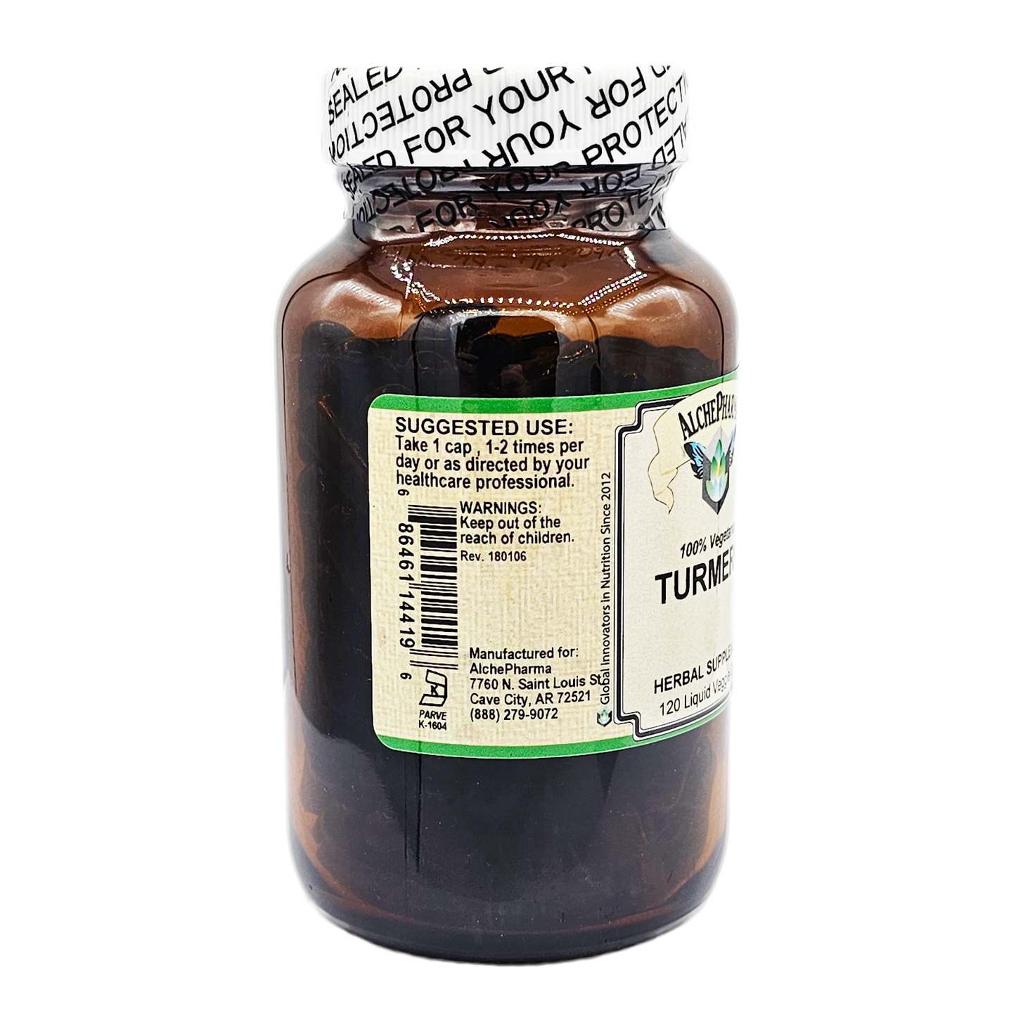 Turmeric Liquid Veggie Capsules (Full Spectrum with Black Pepper - 100% Vegetarian)-Herbs-AlchePharma
