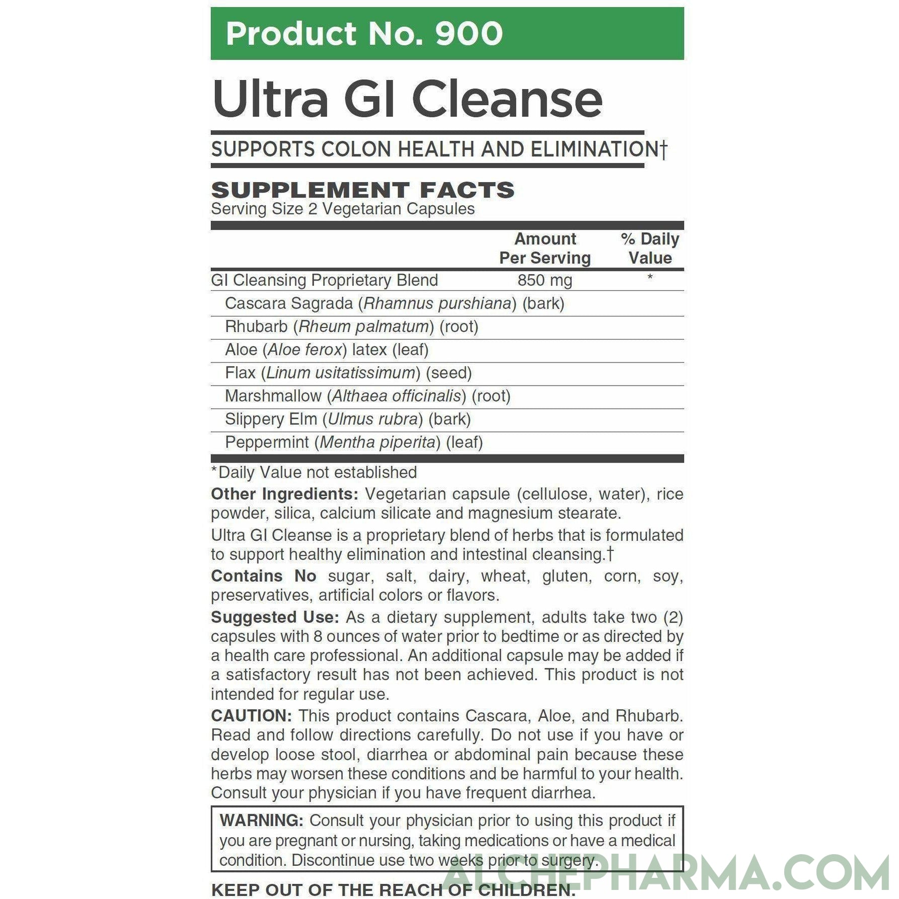 ULTRA GI CLEANSE (No Harsh Laxatives) w/ demulcent and carminative properties that soothe the mucosal lining.-cleanse-AlchePharma