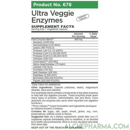Ultra Veggie Enzymes w/ protease enzymes active at pH levels of 6.0, 4.5 and 3.0 ( patented nzimes™ )-enzymes-AlchePharma