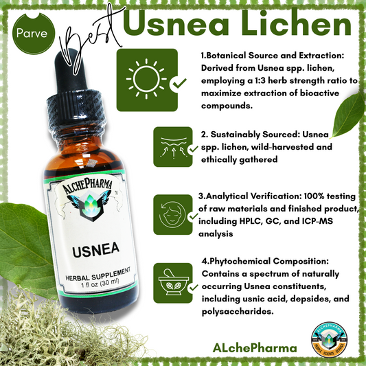 Usnea extract: 1:3 herb ratio, wild-harvested. Tincture-AlchePharma