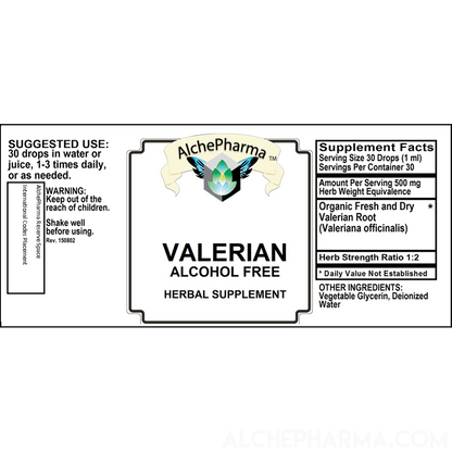 Valerian Root Tincture ( Organic Fresh and Dry, Alcohol Free) Valeriana officinalis-Herbs-AlchePharma