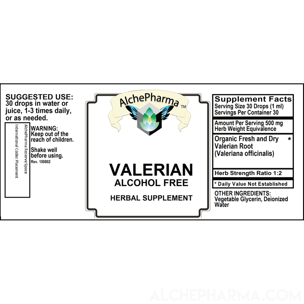 Valerian Root Tincture ( Organic Fresh and Dry, Alcohol Free) Valeriana officinalis-Herbs-AlchePharma