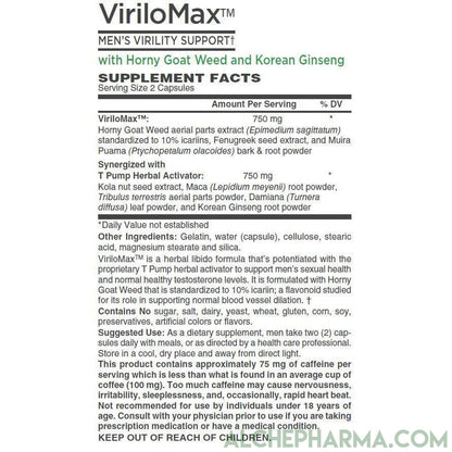 ViriloMax™-Men's Virility Support, with Horny Goat Weed (10% icariins ) and Korean Ginseng-Male Libido-AlchePharma