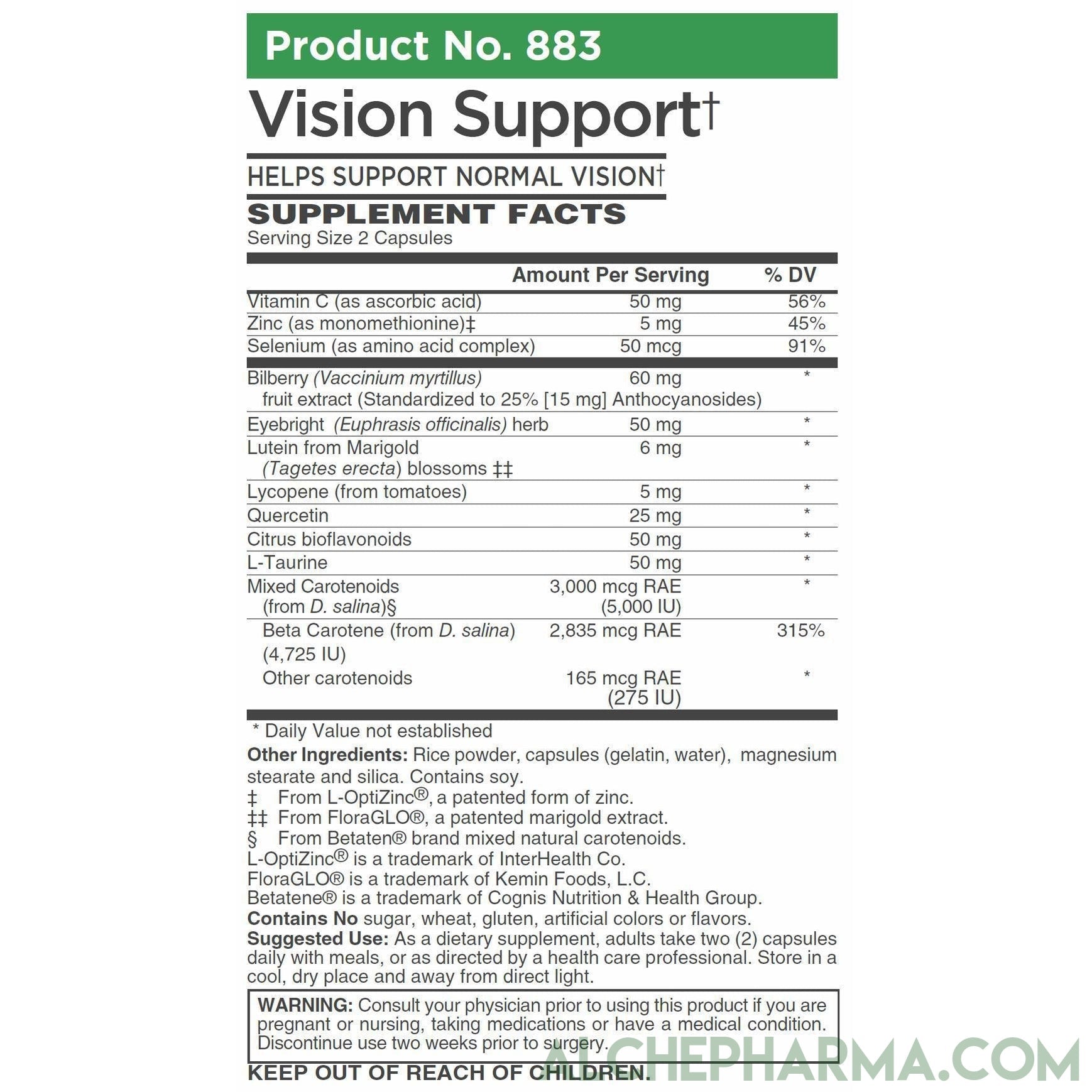 Vision Support- w/ Patented FloraGLO®, Betatene® & L-OptiZinc® ( Professional Formula )-Vision-AlchePharma