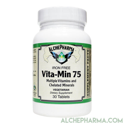 Vita-Min 75- One a Day, Comprehensive Multivitamin Mineral formula w/ Iodine and Betaine HCL - -Iron Free-Multi Vitamin-AlchePharma
