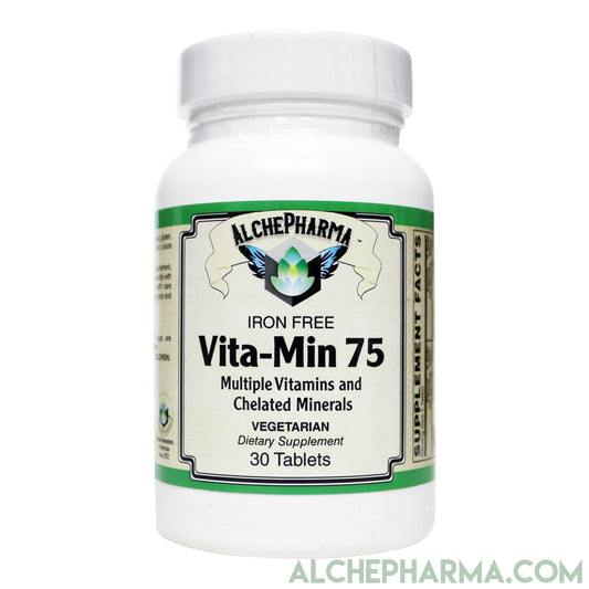 Vita-Min 75- One a Day, Comprehensive Multivitamin Mineral formula w/ Iodine and Betaine HCL - -Iron Free-Multi Vitamin-AlchePharma