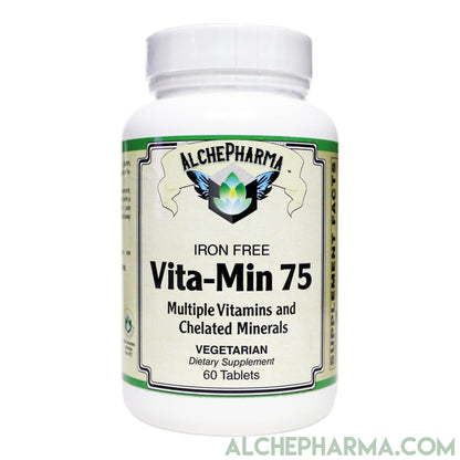 Vita-Min 75- One a Day, Comprehensive Multivitamin Mineral formula w/ Iodine and Betaine HCL - -Iron Free-Multi Vitamin-AlchePharma