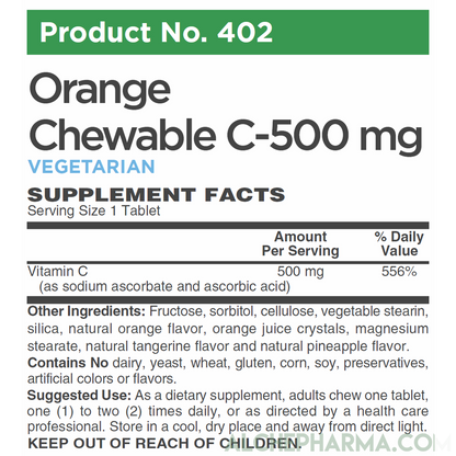 Vitamin C Chewable (Sodium Ascorbate / Ascorbic Acid Combo ) for a Non Acidic 500 mg high quality chewable tablet-Vitamin-AlchePharma