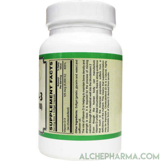 Vitamin D-3 125 mcg (5,000 IU) from Lanolin in a base of Safflower oil-Vitamin-AlchePharma
