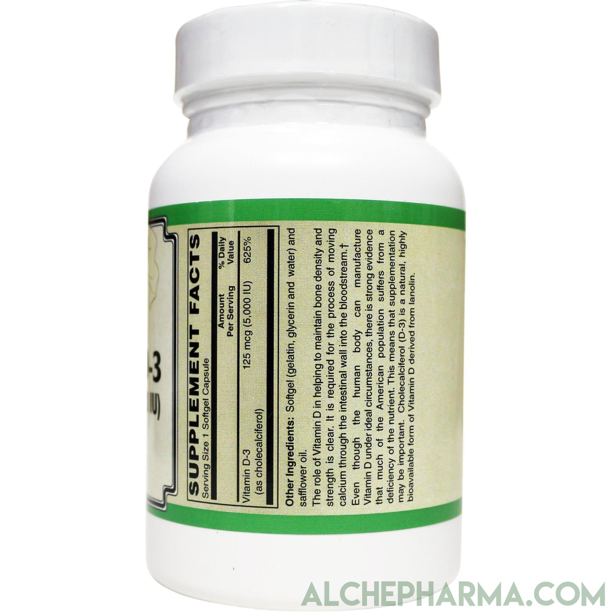 Vitamin D-3 125 mcg (5,000 IU) from Lanolin in a base of Safflower oil-Vitamin-AlchePharma