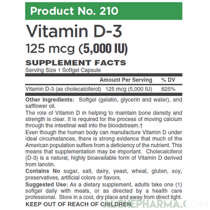 Vitamin D-3 125 mcg (5,000 IU) from Lanolin in a base of Safflower oil-Vitamin-AlchePharma