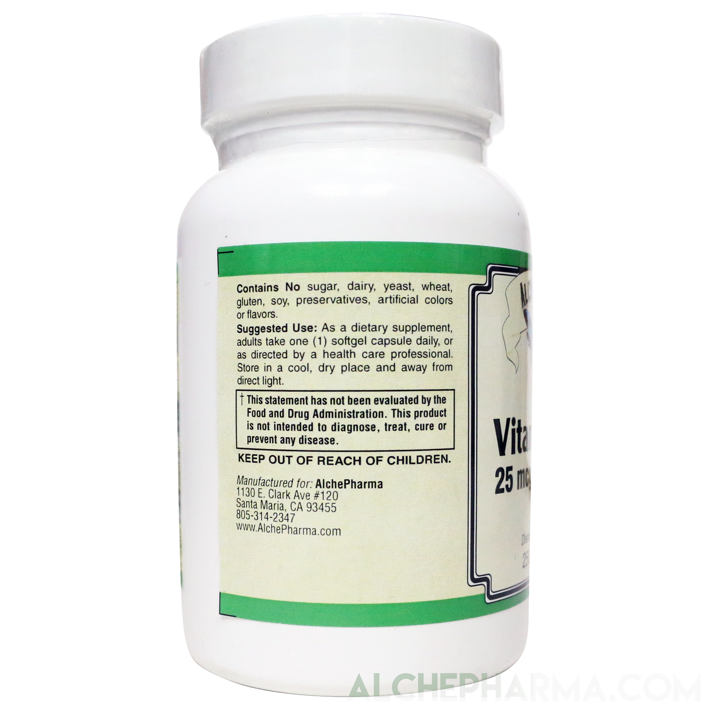 Vitamin D-3 25 mcg (1,000 IU) from Lanolin in a base of Safflower oil-Vitamins & Supplements-AlchePharma