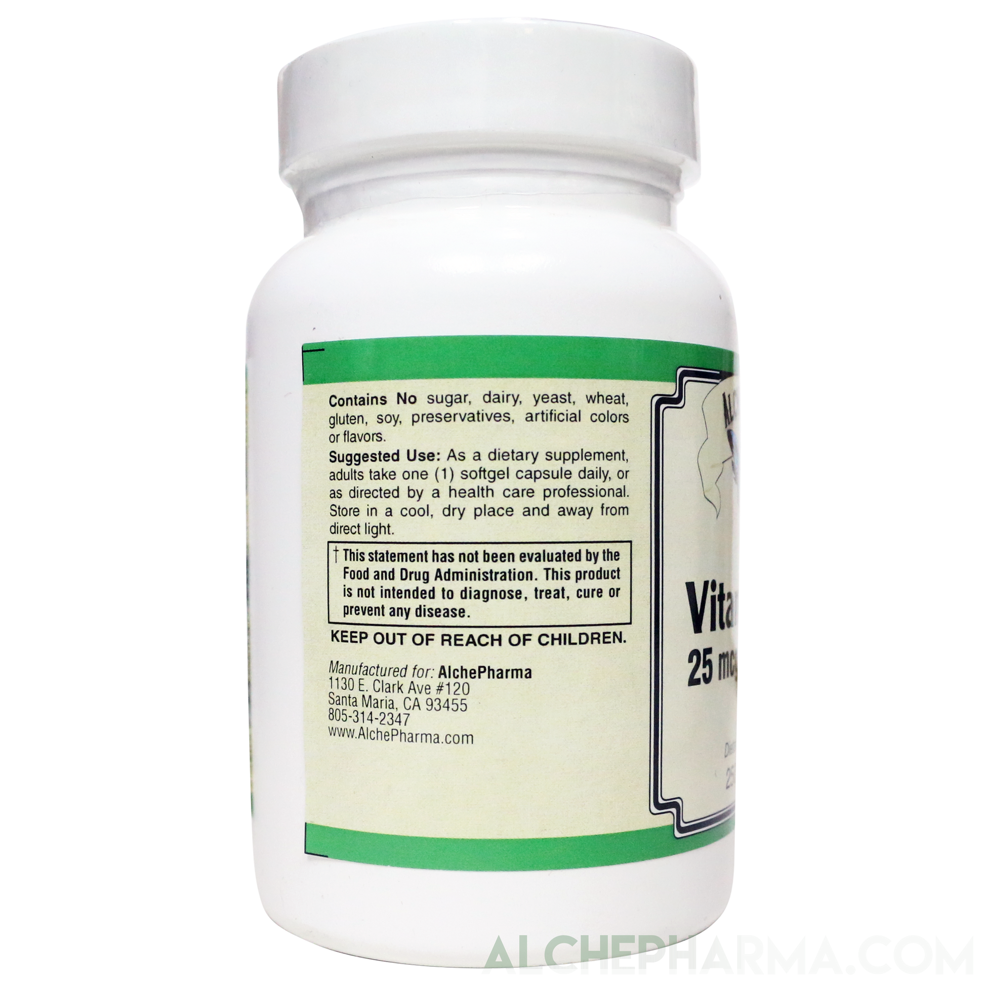 Vitamin D-3 25 mcg (1,000 IU) from Lanolin in a base of Safflower oil-Vitamins & Supplements-AlchePharma