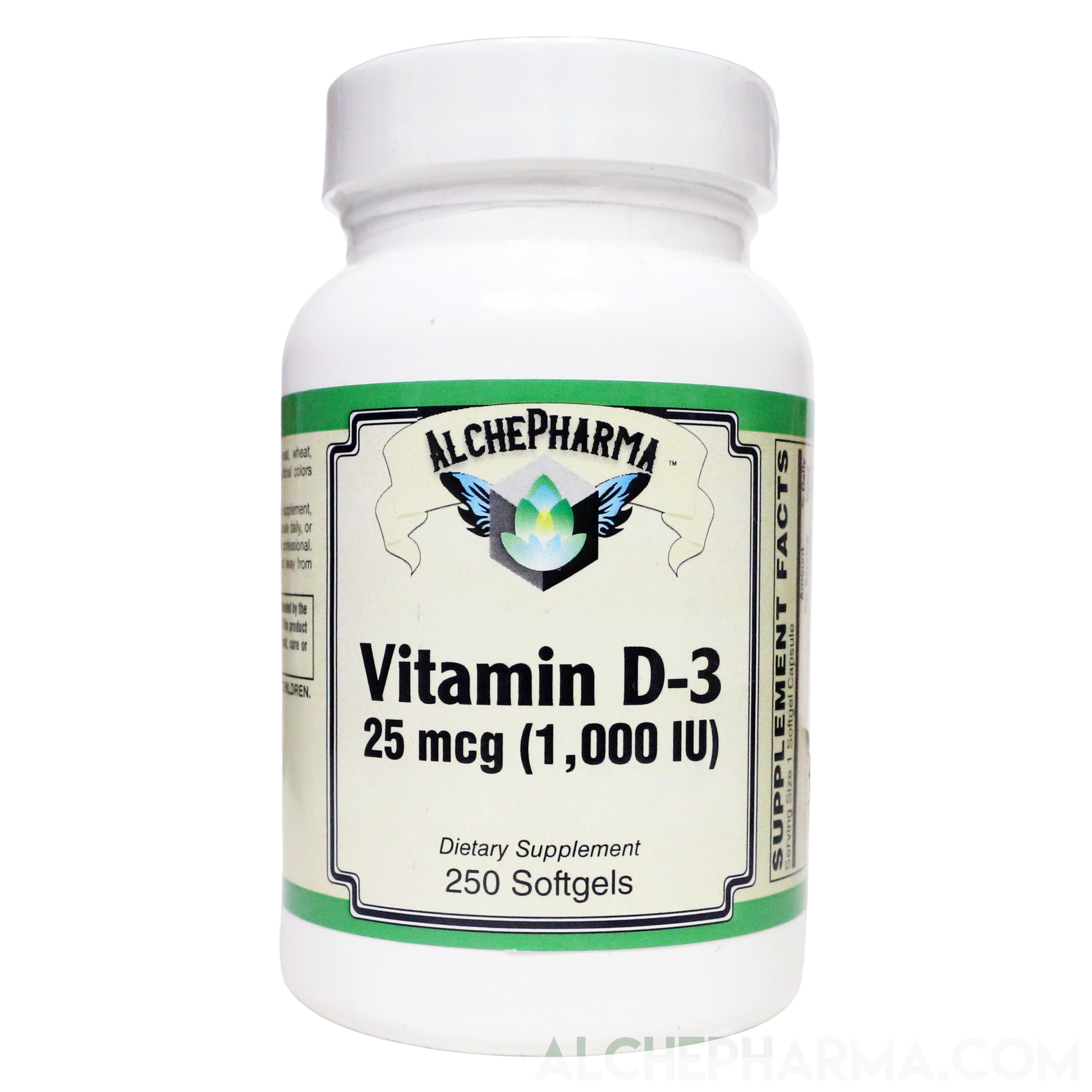 Vitamin D-3 25 mcg (1,000 IU) from Lanolin in a base of Safflower oil-Vitamins & Supplements-AlchePharma