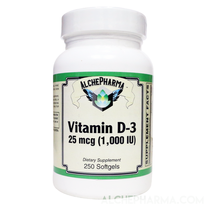 Vitamin D-3 25 mcg (1,000 IU) from Lanolin in a base of Safflower oil-Vitamins & Supplements-AlchePharma