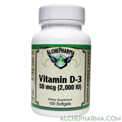 Vitamin D-3 50 mcg (2,000 IU) from Lanolin in a base of Safflower oil-d 3-AlchePharma