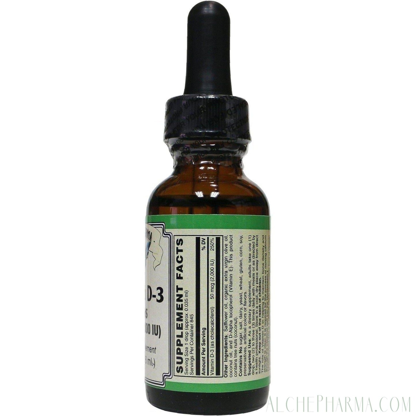 Vitamin D-3 Drops, 2000 IU/50 mcg per Liquid Drop 845 Servings per Bottle (High Quality Clean Ingredients) Unflavored - AlchePharma