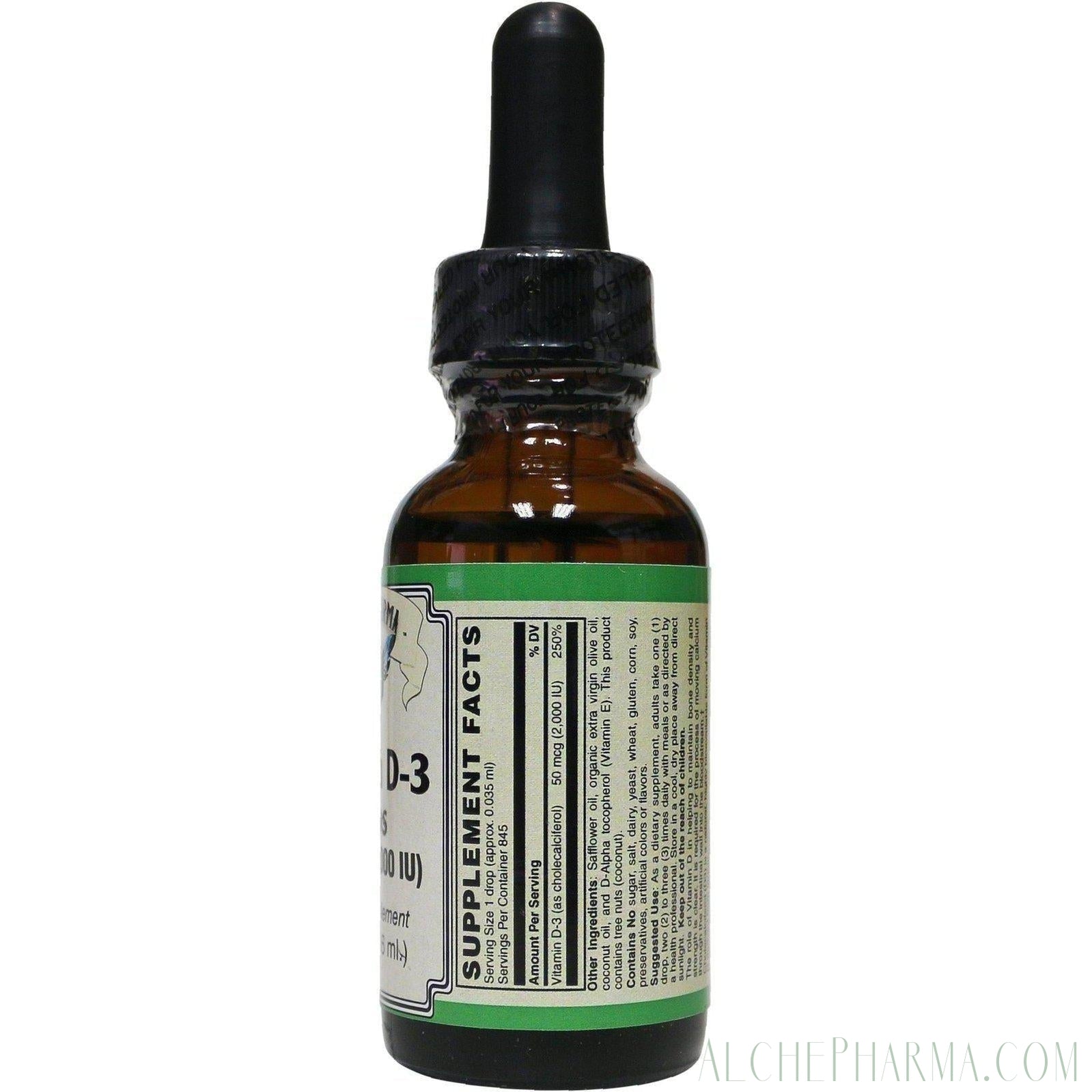 Vitamin D-3 Drops, 2000 IU/50 mcg per Liquid Drop 845 Servings per Bottle (High Quality Clean Ingredients) Unflavored - AlchePharma
