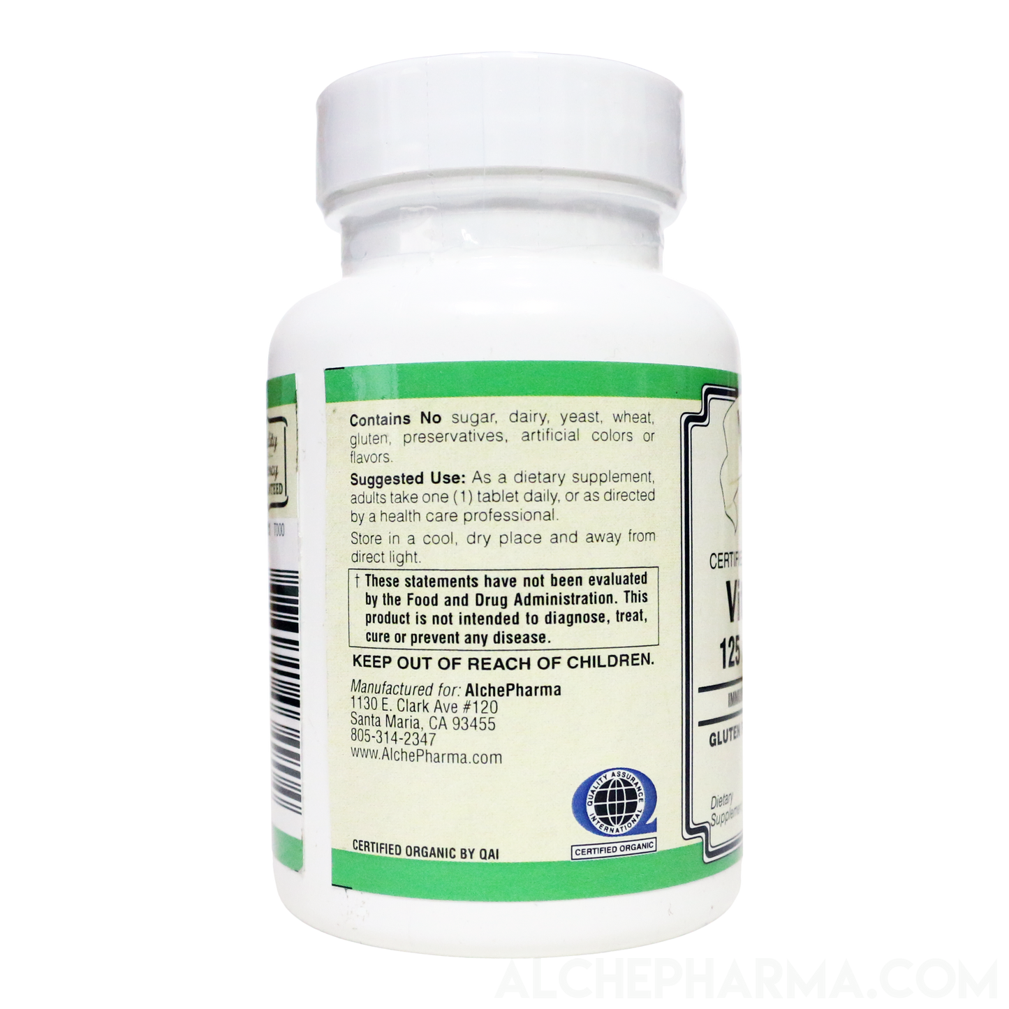 Vitamin D3 ( 5,000 IU - 125 mcg ) Whole Food Certified Organic, Chemically-identical to cholecalciferol of animal-origin - Vegan, Kosher, Halal-Vitamins & Supplements-AlchePharma