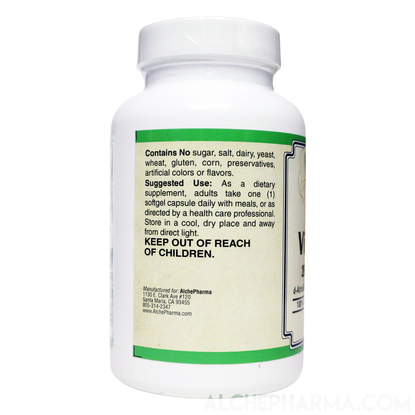 Vitamin E 268 mg (400 IU) 100% Natural Mixed Tocopherols D-Alpha form-AlchePharma