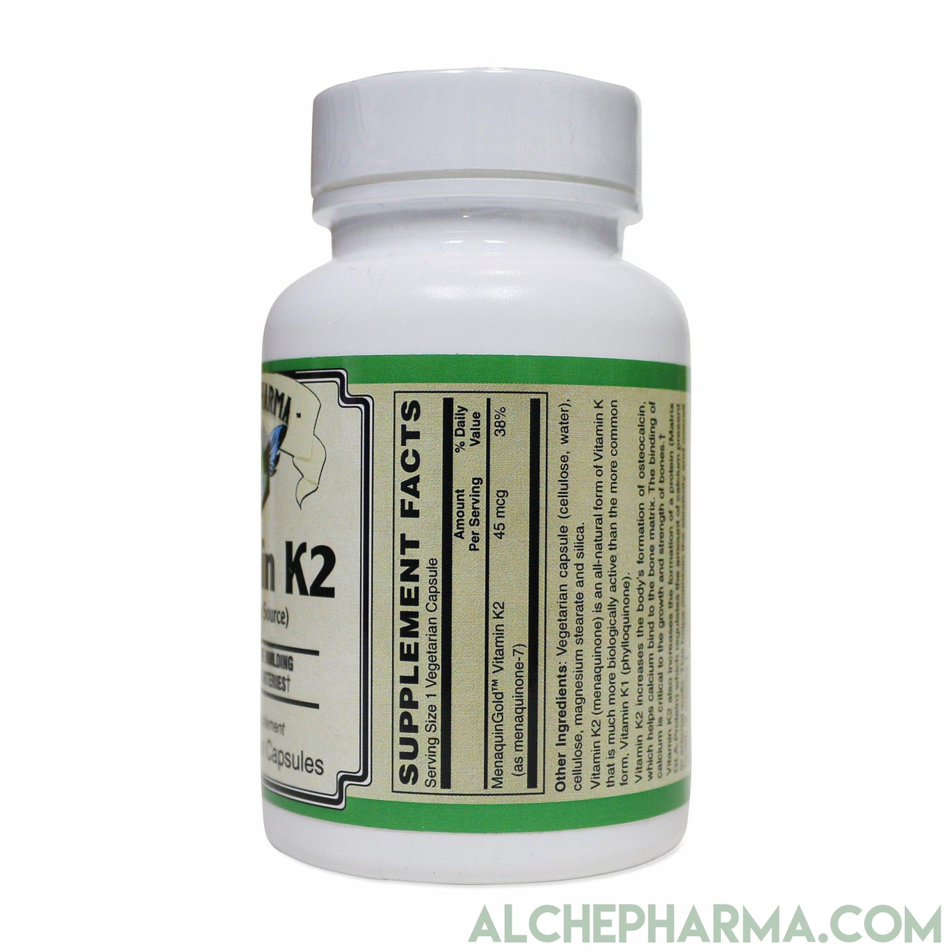 Vitamin K2- MenaquinGold™ (MK-7) Biologically Active, All Natural Source- 45mcg (60 Vcaps)-vitamins-AlchePharma
