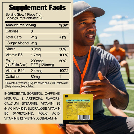 Energy Mints - Extra Strength, 80 Mg Caffeine Per Mint - 3 Mints Per Pouch