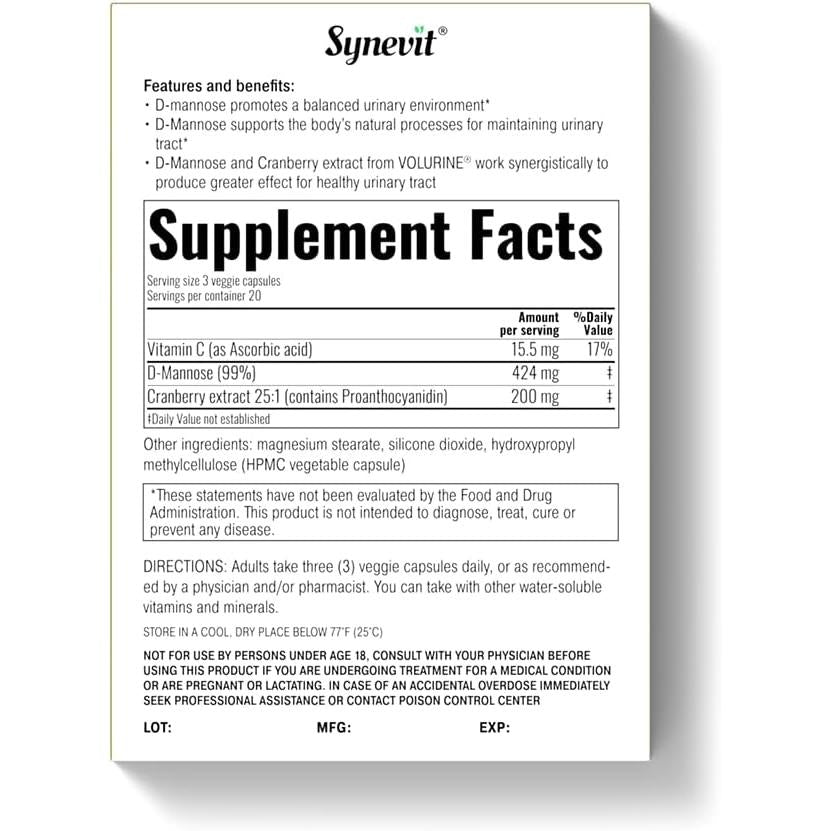 Volurine - D-Mannose & Cranberry Extract 60 Vegetable Capsules-Urinary Tract Health-AlchePharma