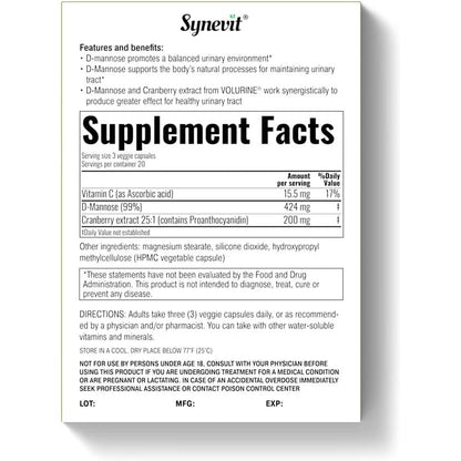 Volurine - D-Mannose & Cranberry Extract 60 Vegetable Capsules-Urinary Tract Health-AlchePharma