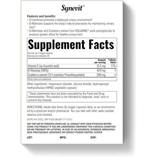 Volurine - D-Mannose & Cranberry Extract 60 Vegetable Capsules-Urinary Tract Health-AlchePharma