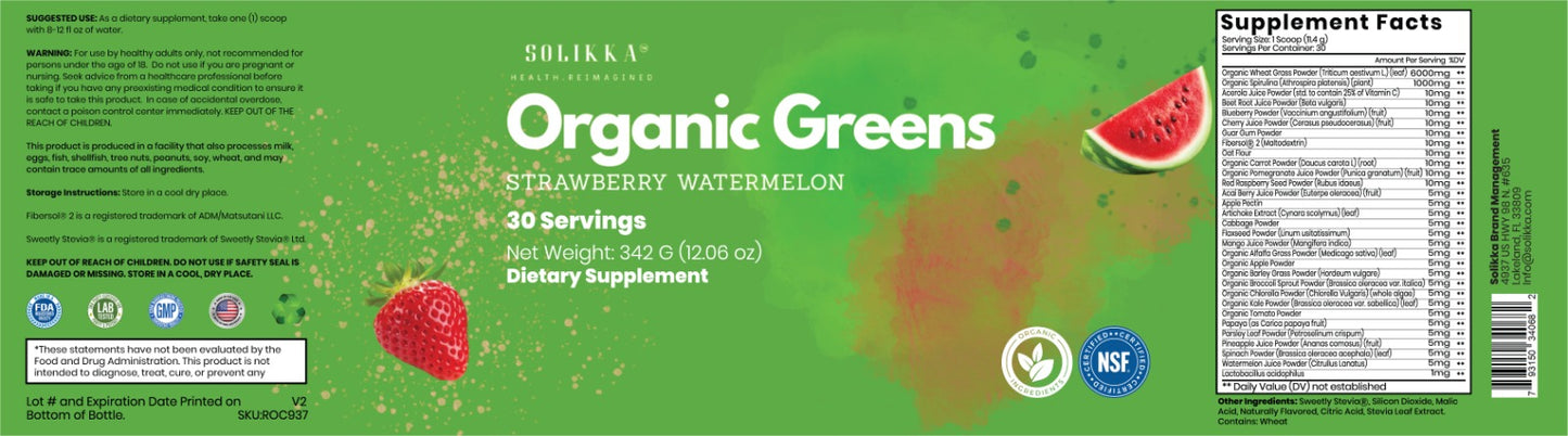 Solikka Organic Super Greens Strawberry Watermelon