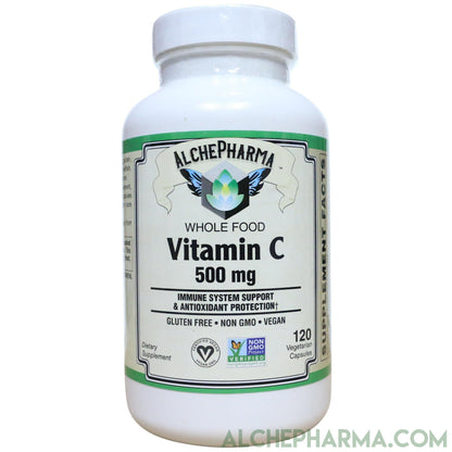 Whole Food Vitamin C ( Acerola Extract, Whole Food Blend ) 500mg = 2caps - Vegan-Anti-Oxidant-AlchePharma