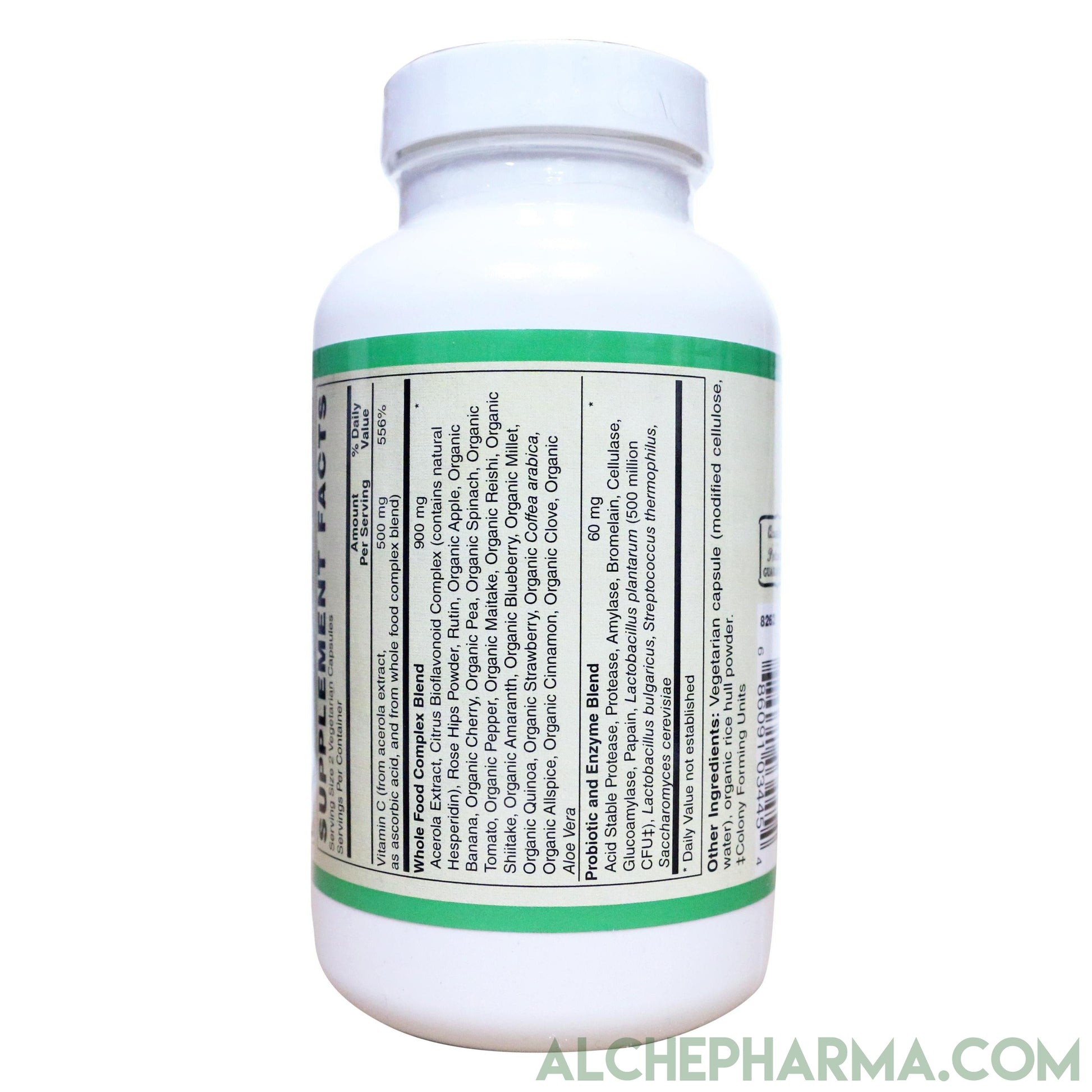 Whole Food Vitamin C ( Acerola Extract, Whole Food Blend ) 500mg = 2caps - Vegan-Anti-Oxidant-AlchePharma