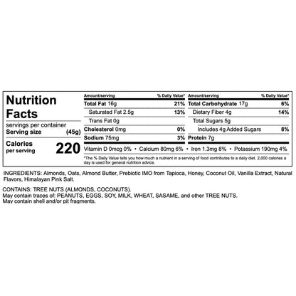 Premium Whole Food Bar - Vanilla Almond Honey - 45 grams