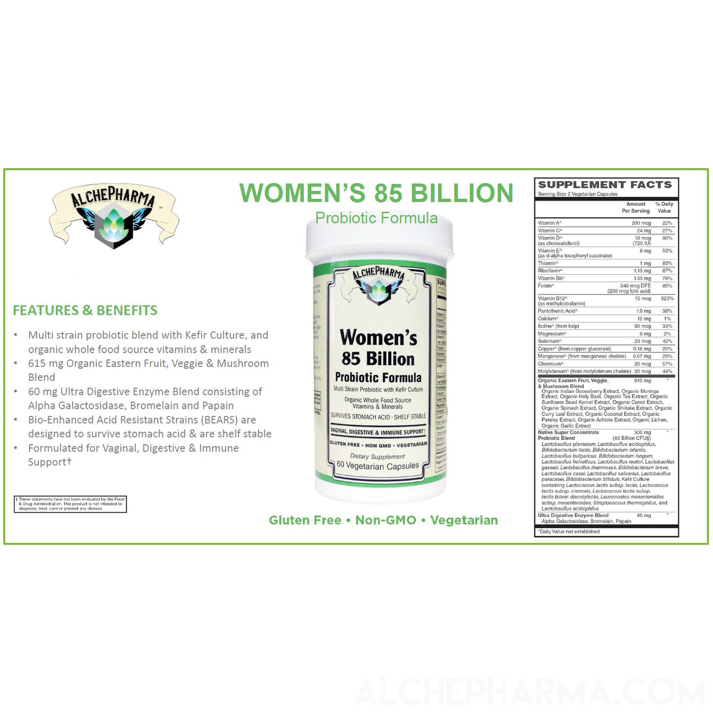 Women's 85 Billion Probiotic Formula- Multi-Strain Probiotic with Kefir Culture-Probiotic-AlchePharma