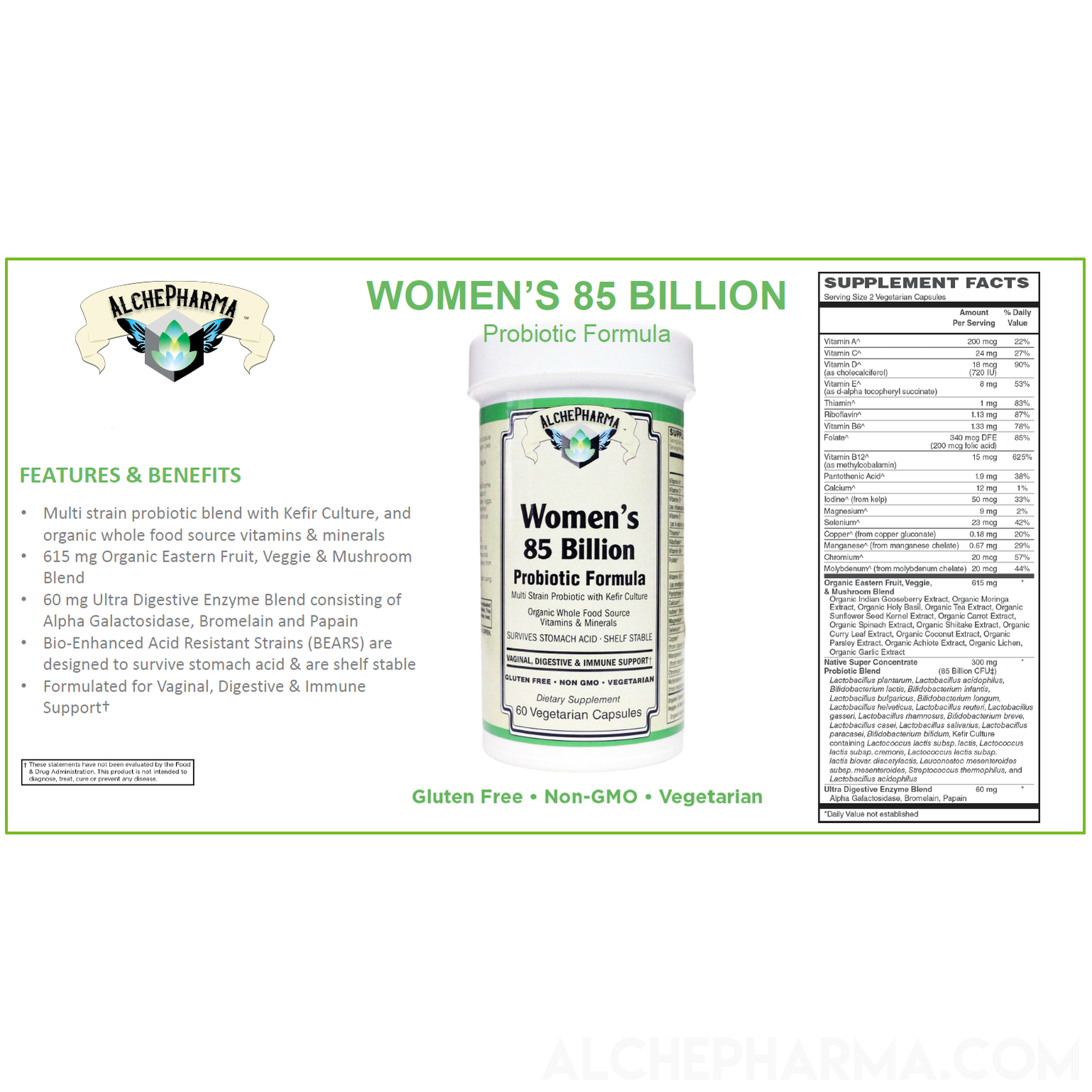 Women's 85 Billion Probiotic Formula- Multi-Strain Probiotic with Kefir Culture-Probiotic-AlchePharma