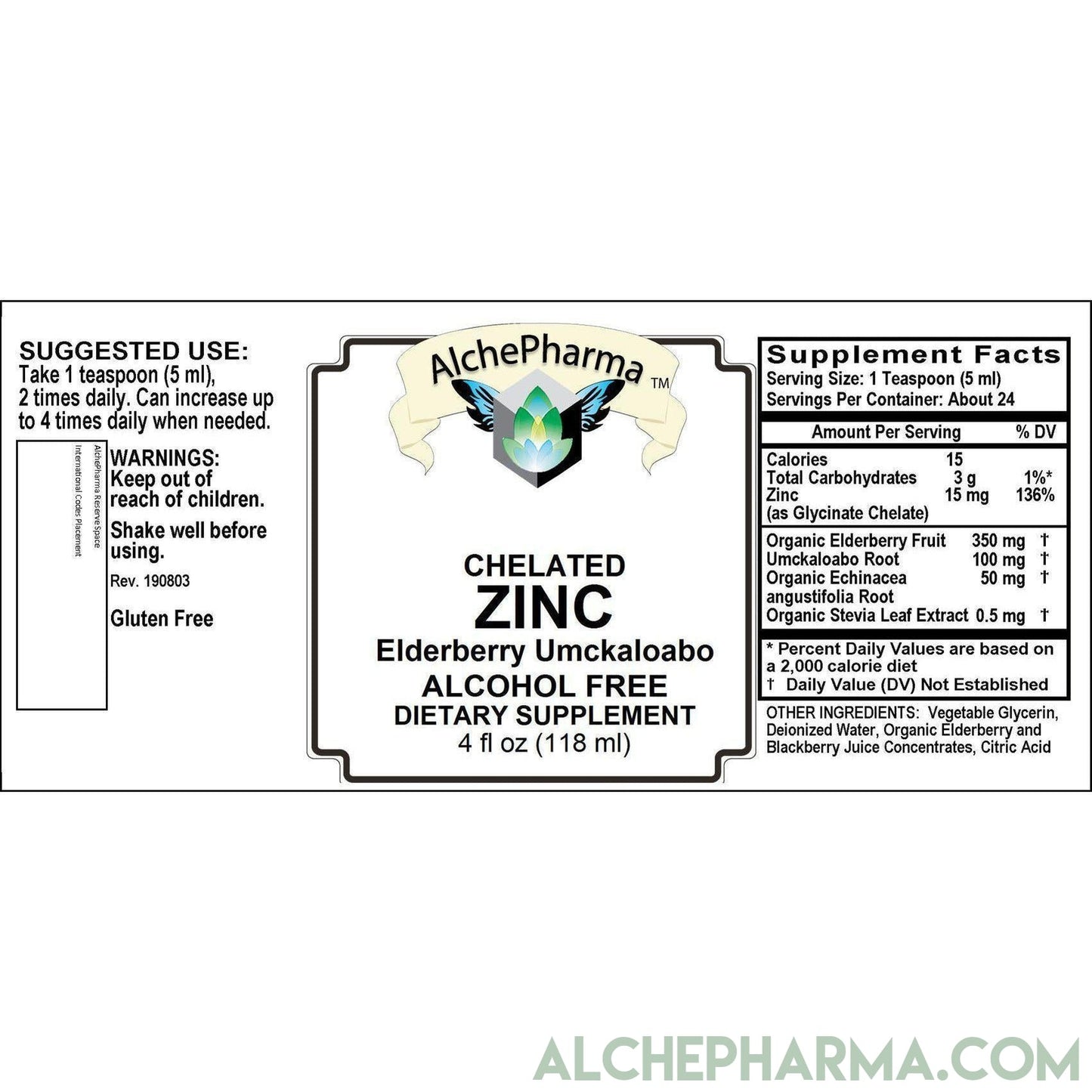 Zinc Glycinate Liquid w/ Organic Elderberry, Umckaloabo, Organic Echinacea / Organic Stevia Sweetened-AlchePharma