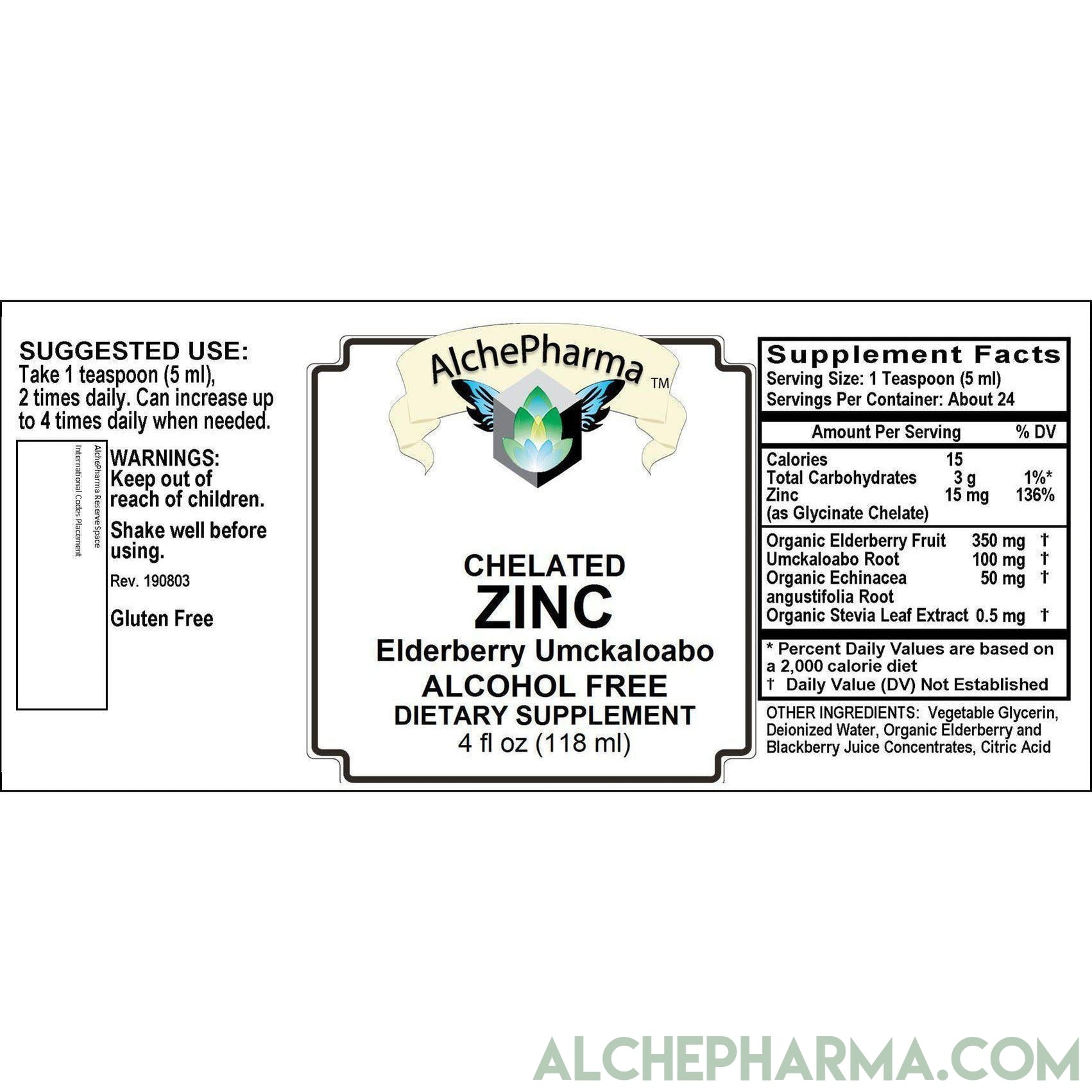 Zinc Glycinate Liquid w/ Organic Elderberry, Umckaloabo, Organic Echinacea / Organic Stevia Sweetened-AlchePharma