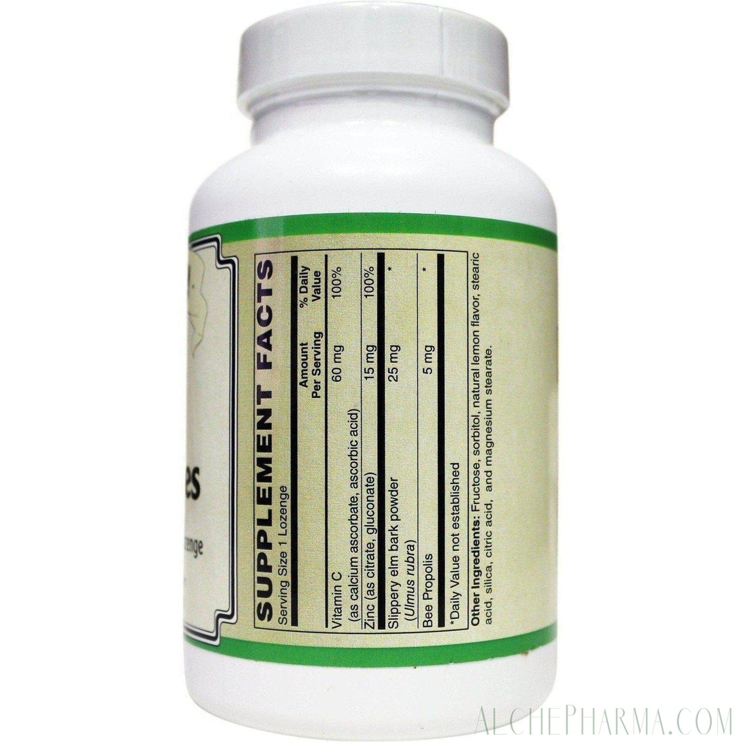 Zinc Lozenges ( Citrate / Gluconate ) 15 Mg. Tasty lozenges w/ Slippery Elm & Bee Propolis-Minerals-AlchePharma-60-AlchePharma